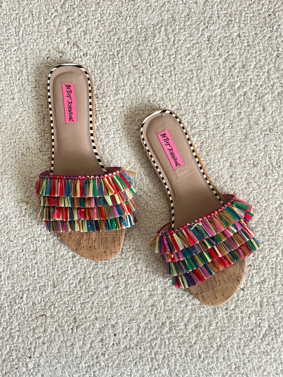 Betsey Johnson Shoes - Betsey Johnson Rainbow Tassel summer vacation Cork Slide Sandals size 8